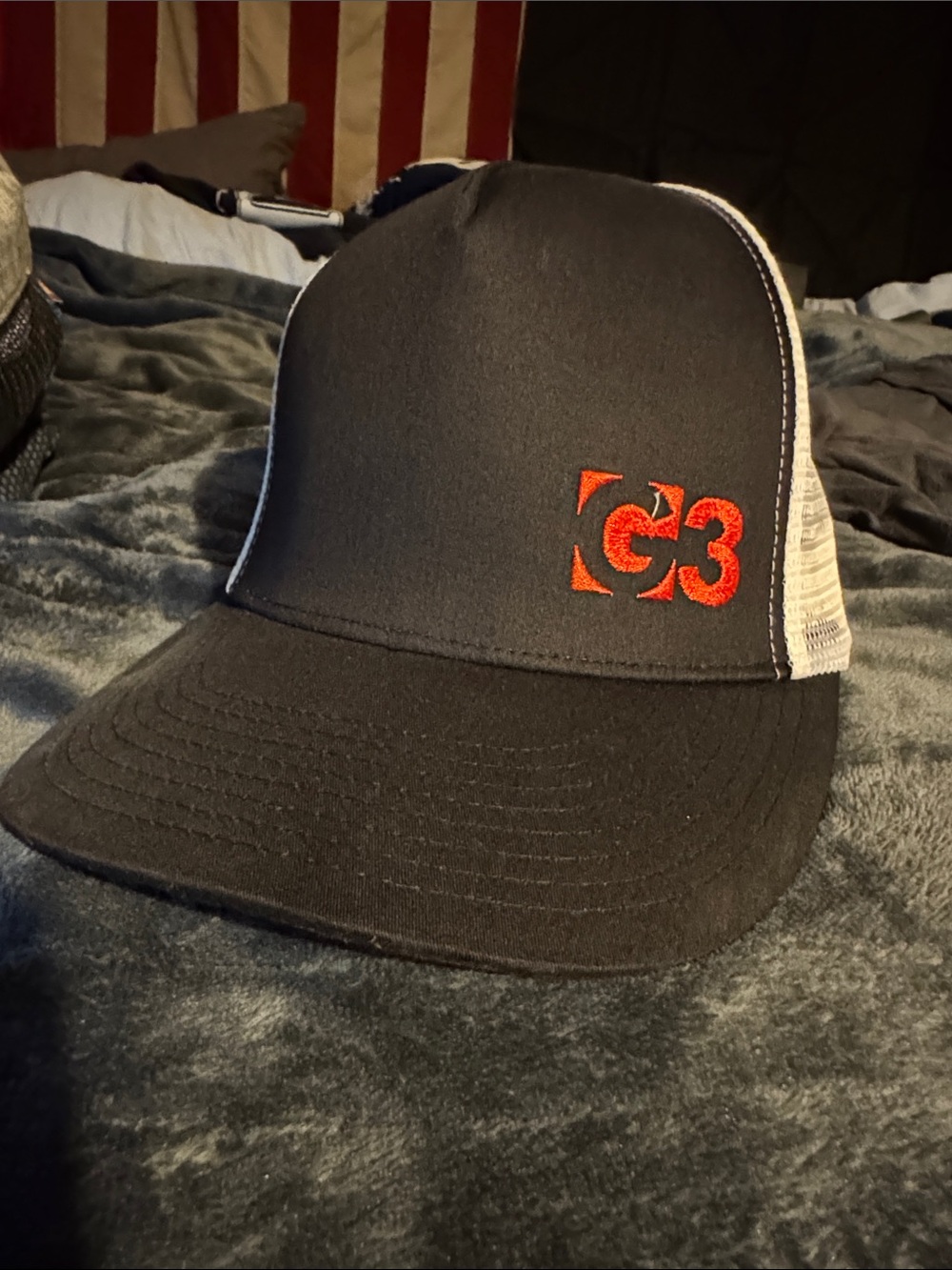 G3 bindings Black and White Trucker Hat with Orange Embroidery